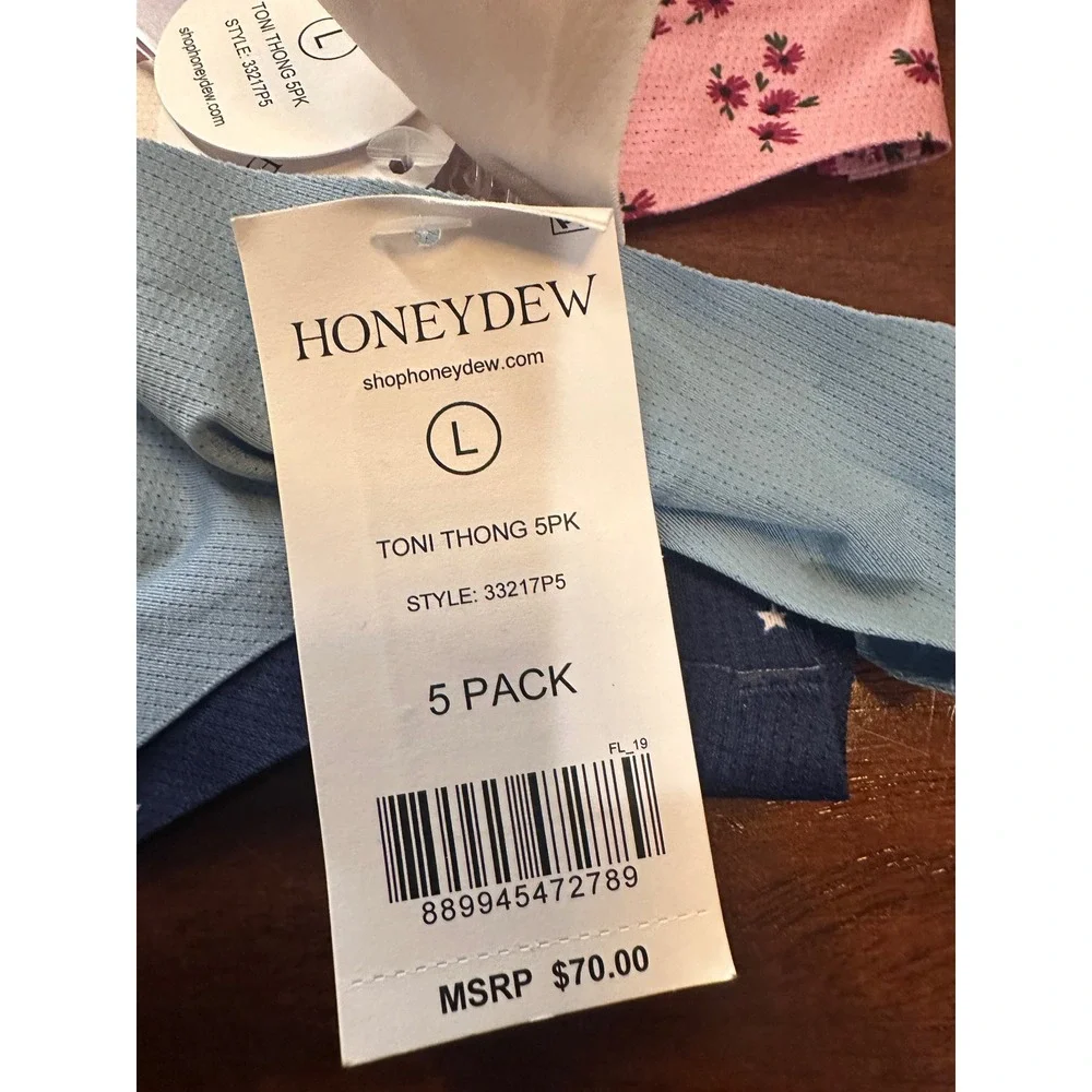 Honeydew Intimates Toni Thong 5‎ Pack Womens Large Assorted Colors Stars Floral